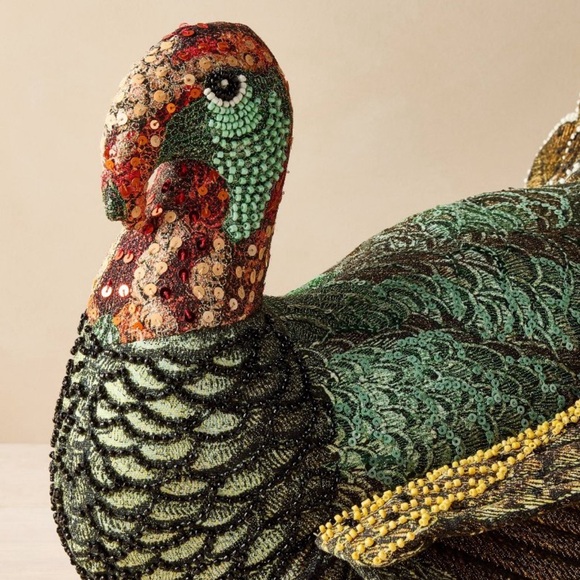John Derian For Target 2024 Plush Beaded Turkey Pillow 16"x15" Thanksgiving NEW - Picture 2 of 4